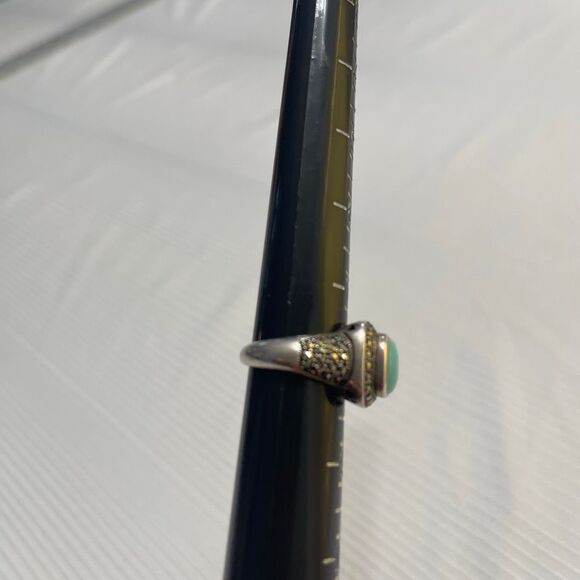 LT Sterling Silver 925 Turquoise Stone and Marcasite Ring Sz 8 - Picture 3 of 7